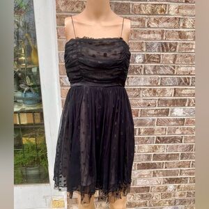 Tikirani/Anthropologie Black Ruched Mesh Overlay Formal Gothic Mini Dress